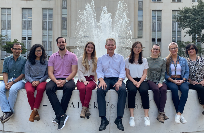 Cooper Lab members in front of the Alkek Fountain at Baylor College of Medicine, October 2019.