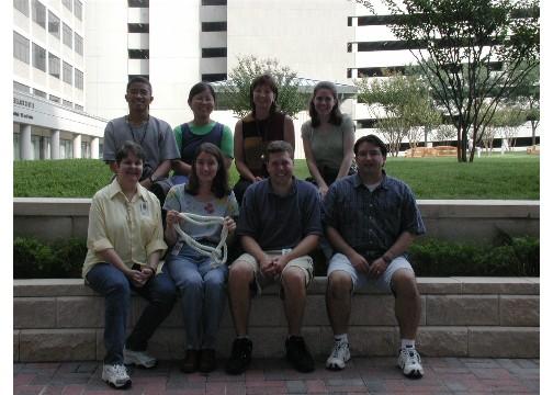 Front, Left to Right: Merry Maynard, Jennifer Mann, Rick Deibler, Chris Lopez | Back, Left to Right: Amadeo Biter (rotation student), Shirley Yang, Lynn Zechiedrich, Sonia Morgan-Linnell